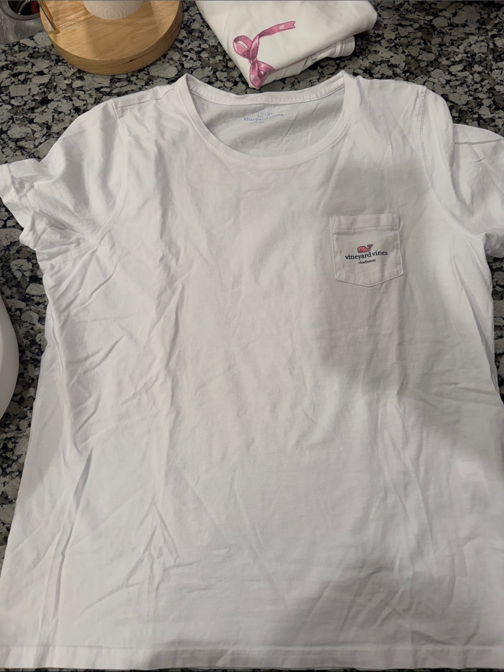 Vineyard Vines White Short Sleeve Pocket Tee with Pink Whale Logo